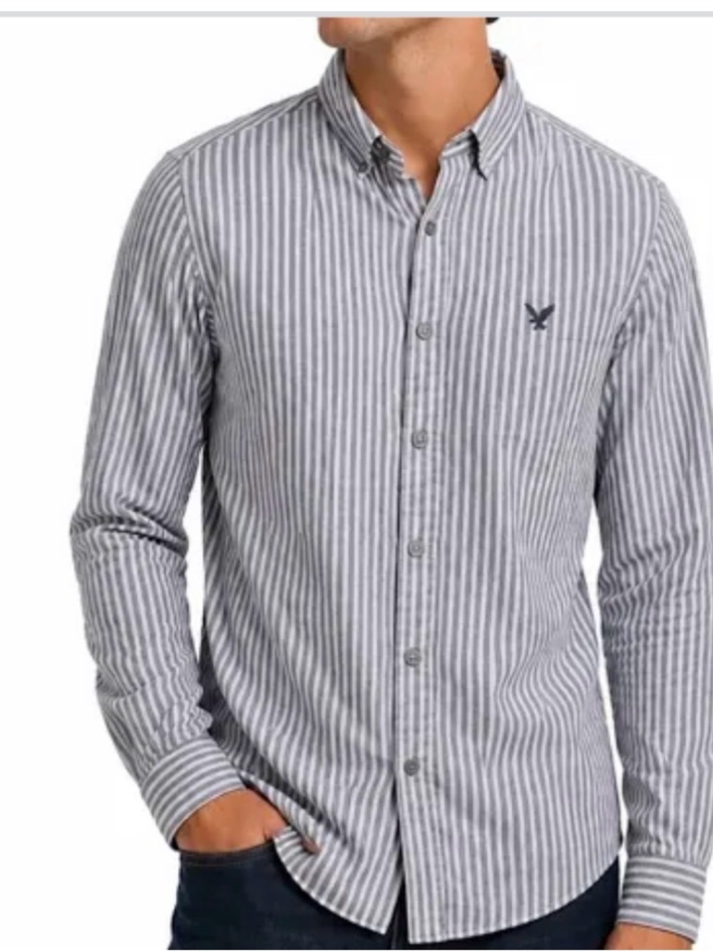 American Eagle M Cotton blue-white stripe classic boyfriend button down top